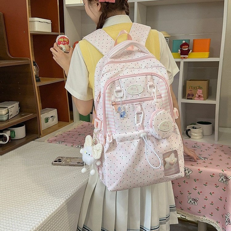 Sac à dos pour filles de style Polka-Dot Rose et Blanc