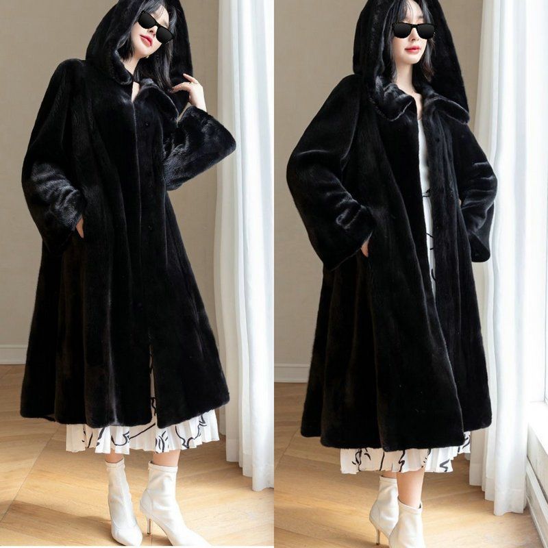 Leopard-print Longueur prolongée Sur-le-genre Faux Mink-fur Manteau