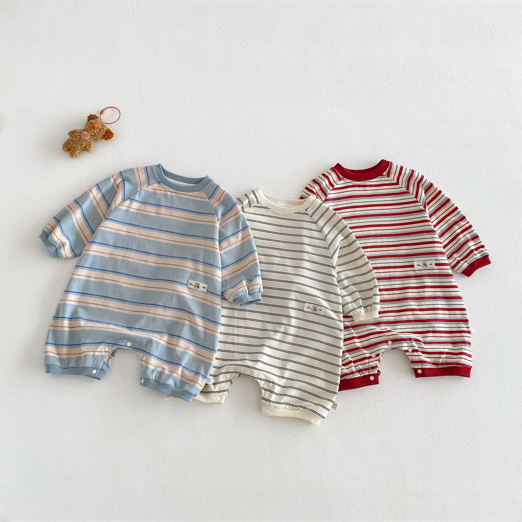 T-shirt rayé Adapté à une seule pièce Combinaison longue manches polyvalente pour bébés