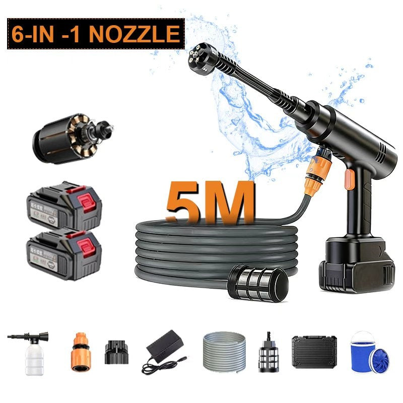 Machine à laver la voiture sans fil 6-en-1 portable avec 2 piles et seau pliant pour plancher de voiture C