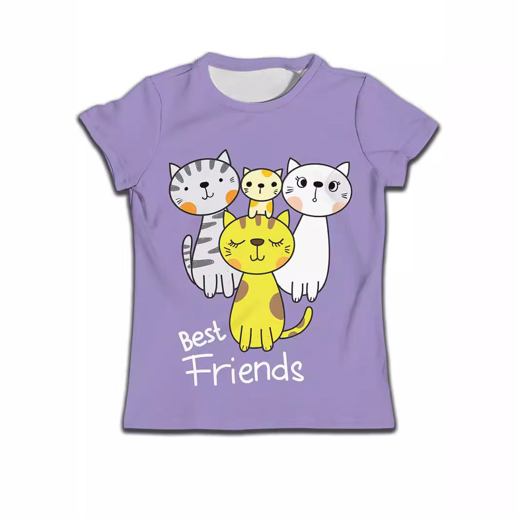 Enfants T-shirt garçon Vêtements Casual Soft T-shirt mignon Cat dessin animé