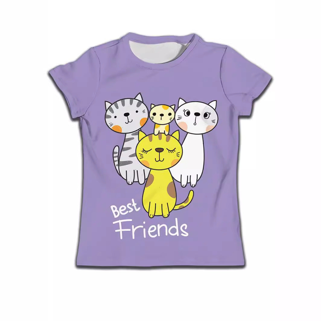 Enfants T-shirt garçon Vêtements Casual Soft T-shirt mignon Cat dessin animé