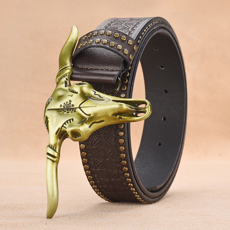 Ceinture en cuir de vache pour hommes avec rivets embossés