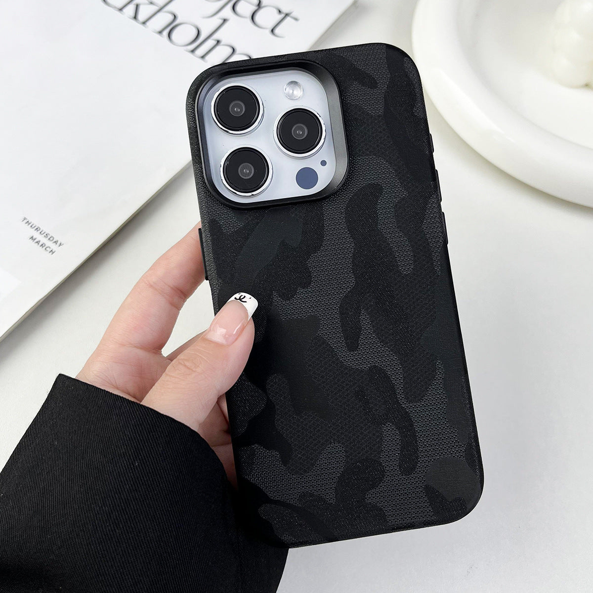 Boîtier de téléphone magnétique tout compris en cuir Camouflage