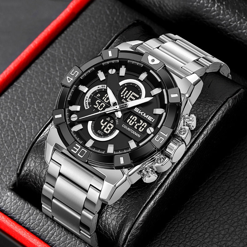 Montre chronographe sport électronique homme avec une sangle en acier
