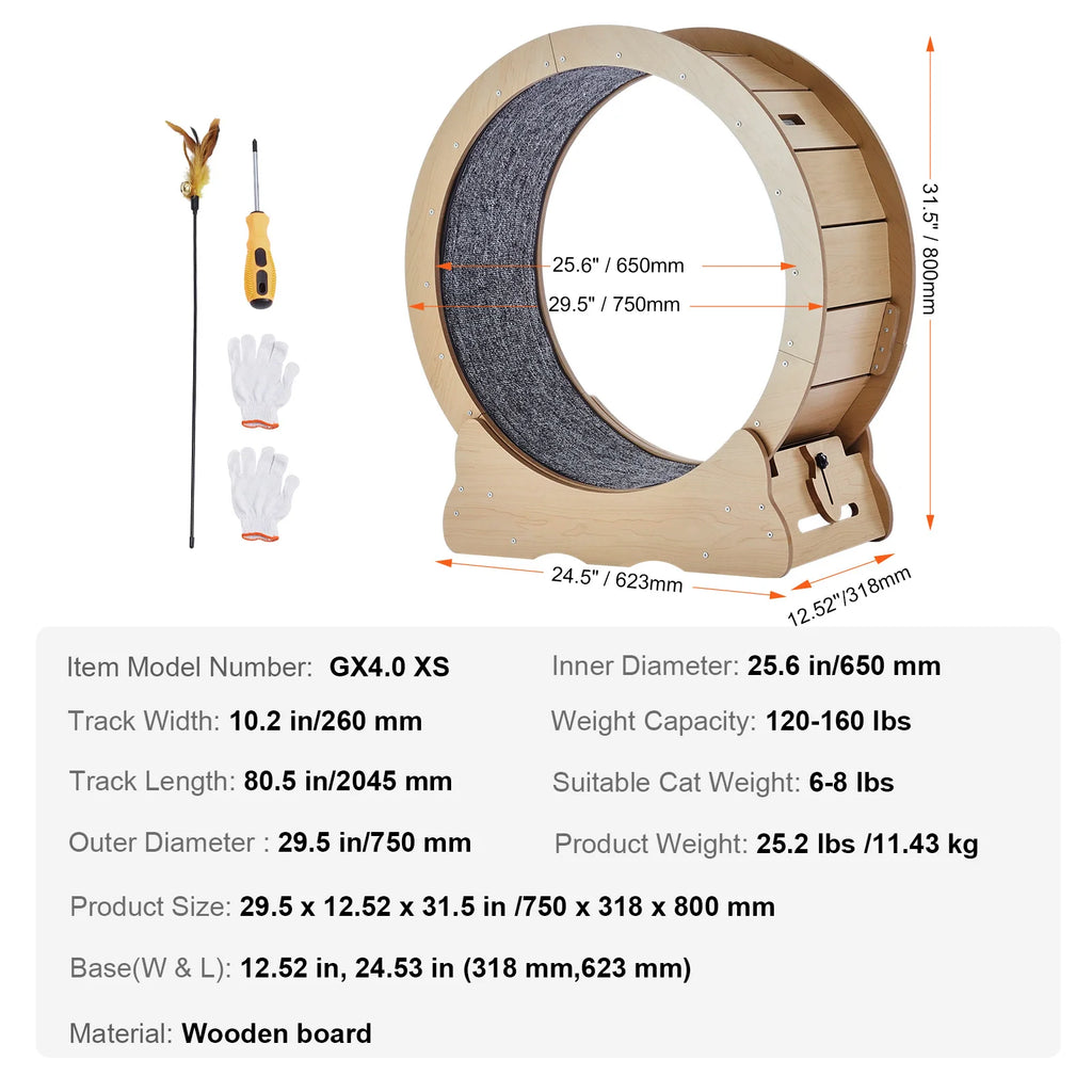 Roue d'exercice de chat en bois Grande roue tapis de chat pour roues de course de chat intérieur avec Deta