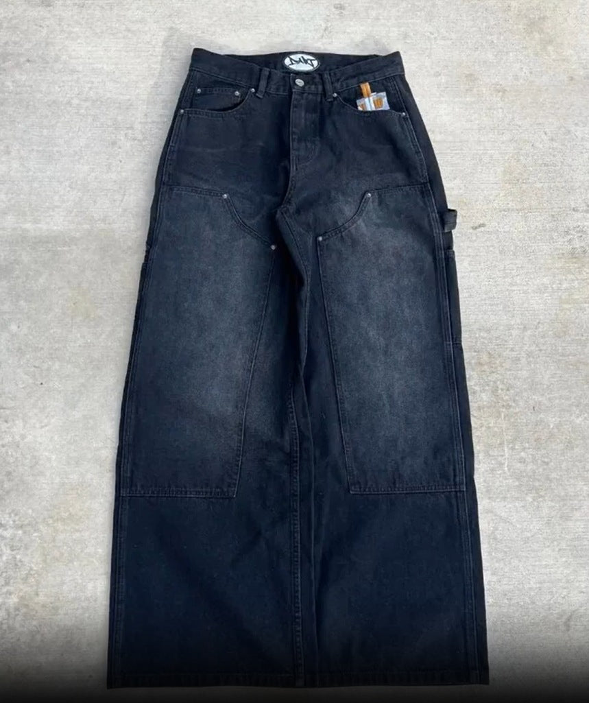 Jeans brodés en forme de pied droit pour hommes