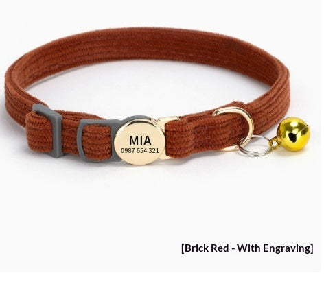 Boucle de sécurité Corduroy personnalisable avec nom de chien Collier de chat élégant et personnalisé