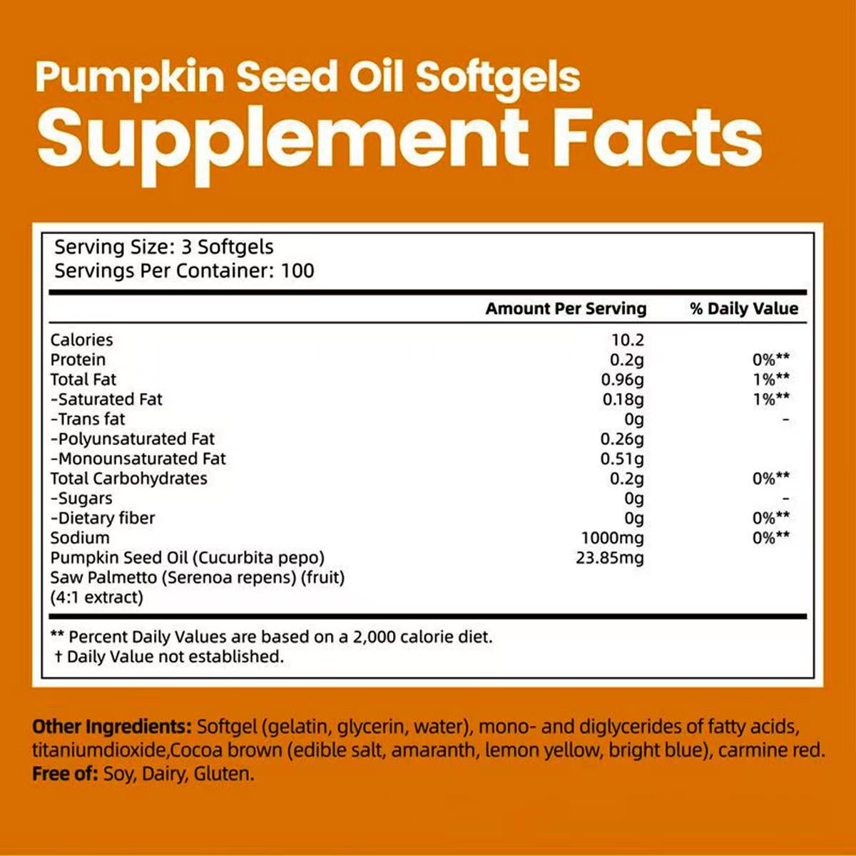 300 Orange Pumpkin Seed Oil Softgel Capsules
