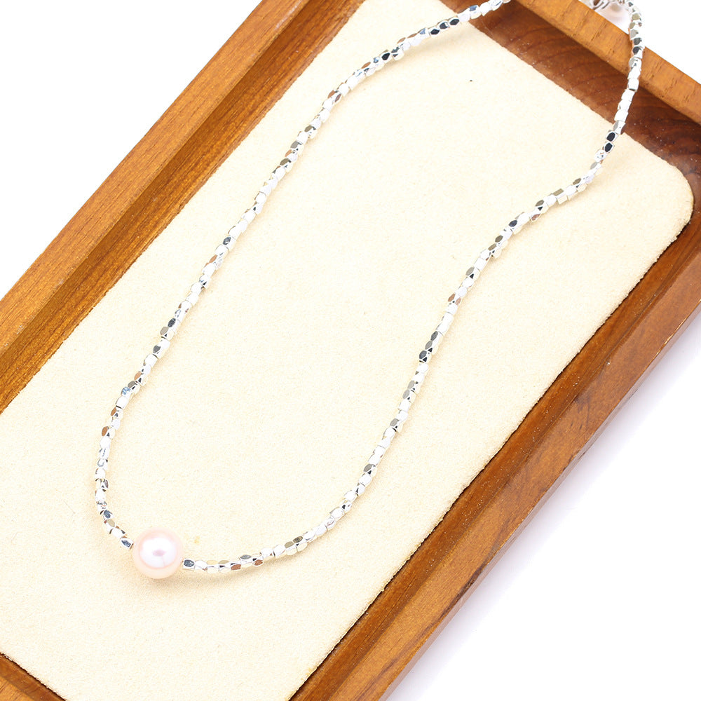 Mignon simple cassé collier en argent pendentif perle naturel perles colorées chaîne de col