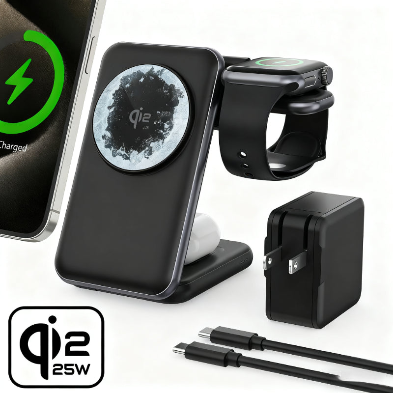 Chargeur sans fil pliable 25W 3-en-1 pour Smartwatches Téléphones