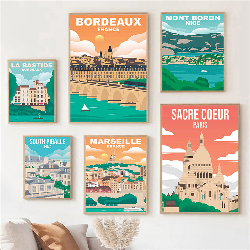 Vieille affiche de voyage toile peinture photo d'art