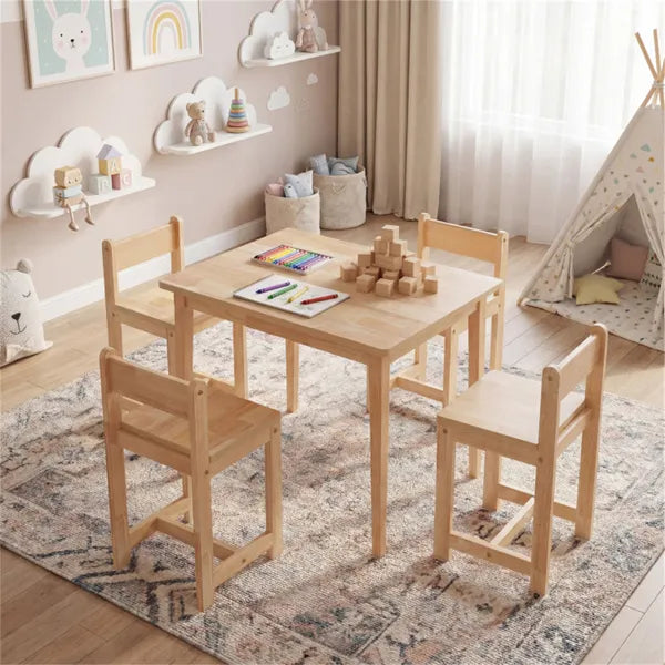Table et chaises en bois pour enfants (1 table + 4 chaises)
