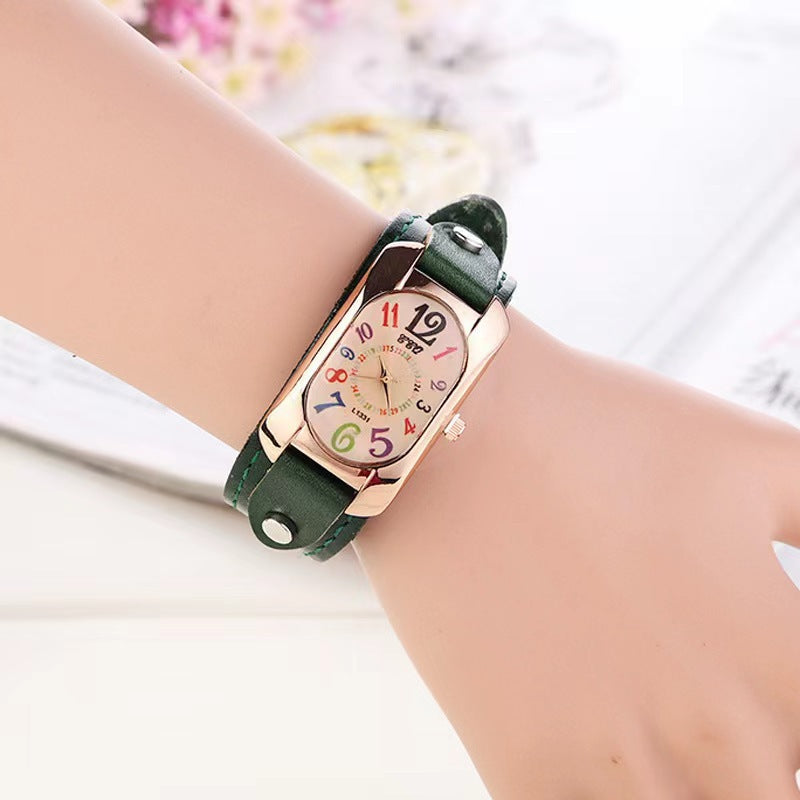 Montre vintage tendance en cuir véritable pour hommes