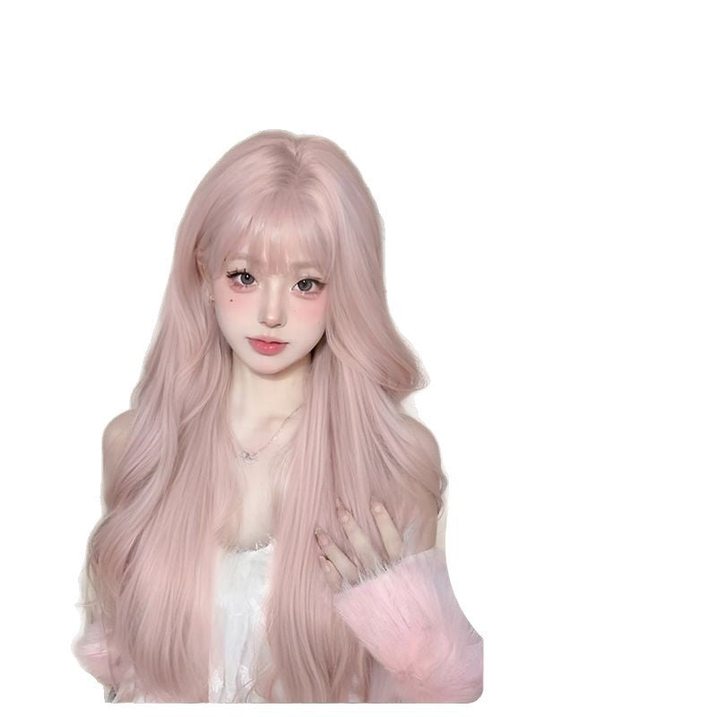 Foggy Pink-or Naturel Long Curls Perruque pleine tête