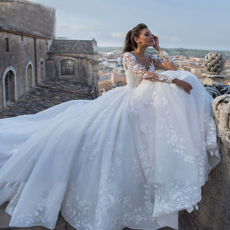 Robe à manches longues à col V mince rétro
