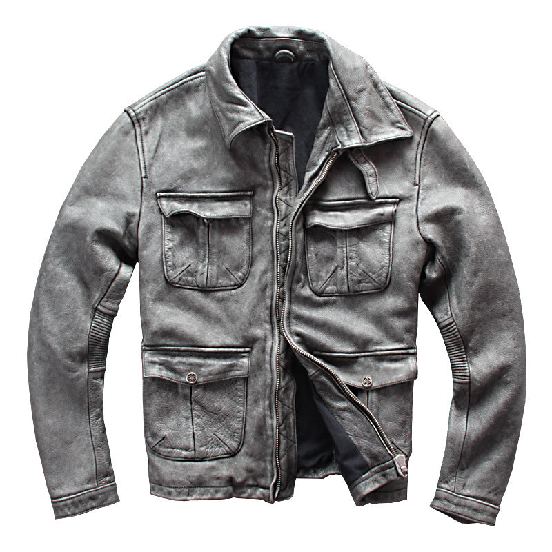 Chemise d'affaires pour hommes Vêtements de moto de poche Veste en cuir