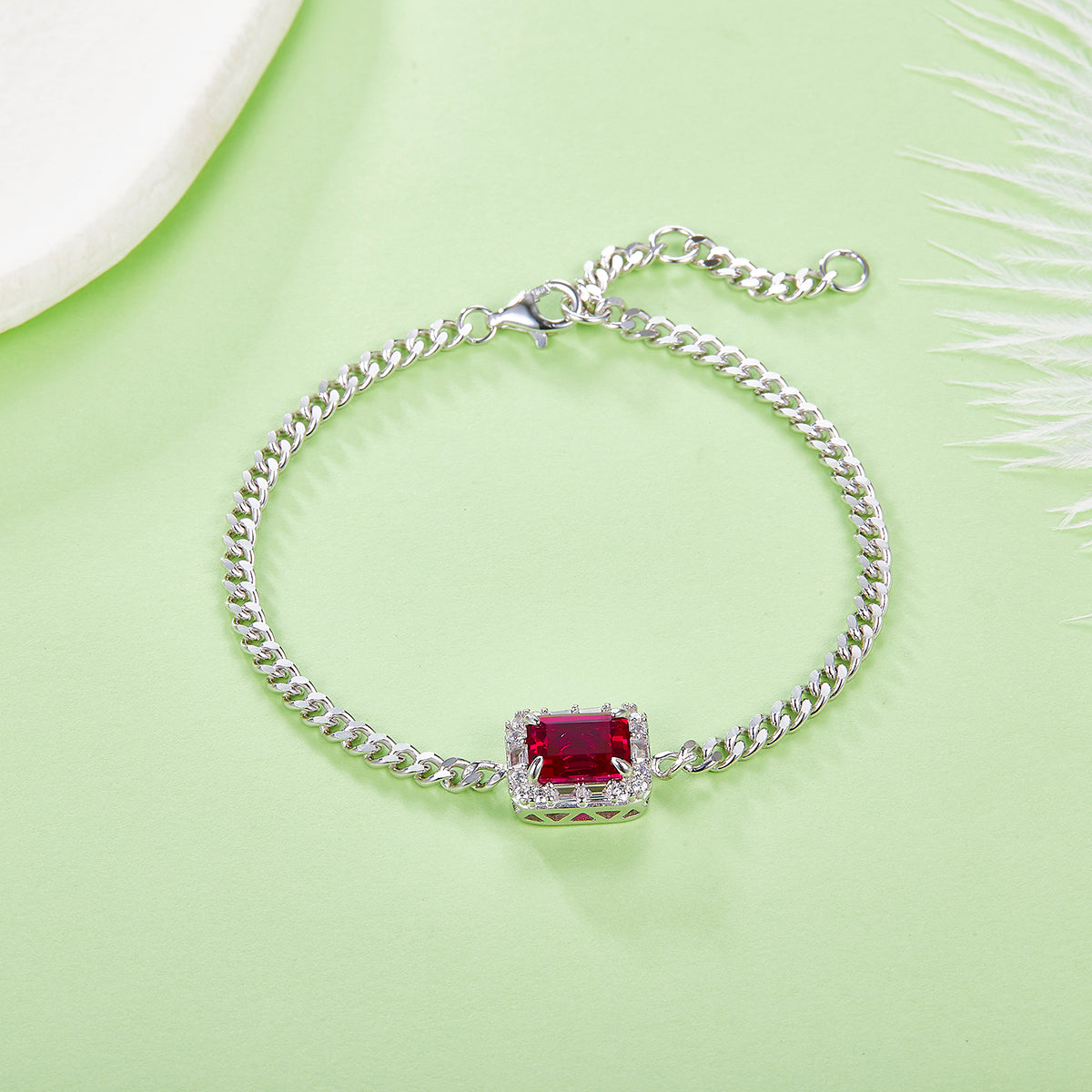 S925 Bracelet rubis en argent sterling Lab-Grown