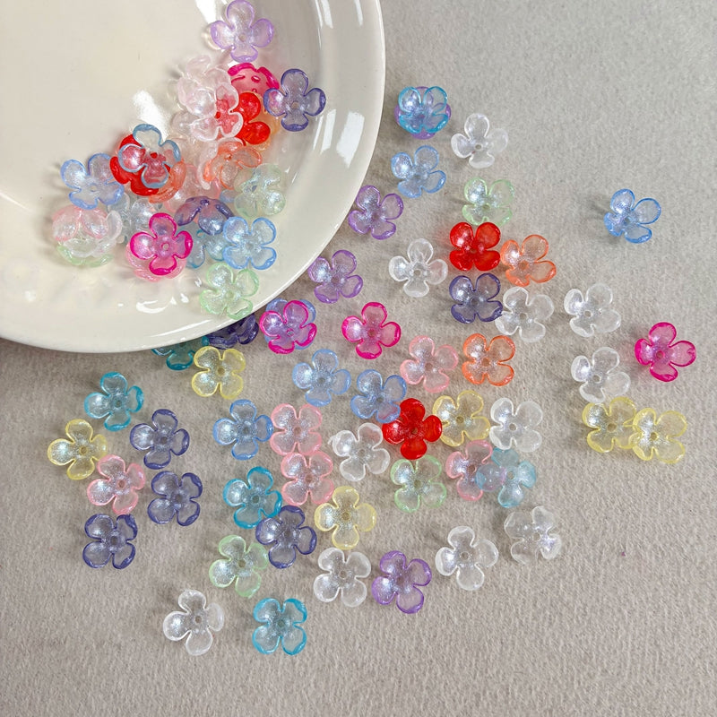 Perles de fleurs acryliques 4-Petal avec fines paillettes