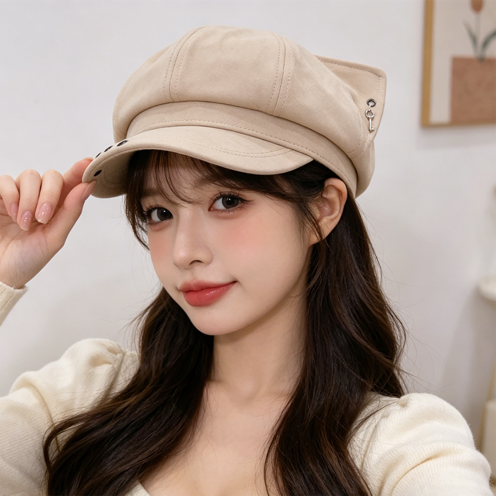 Coréen Version Solid Couleur Trois Dimensionnel Playful Cat-ear Style Newsboy Hat avec Iron R
