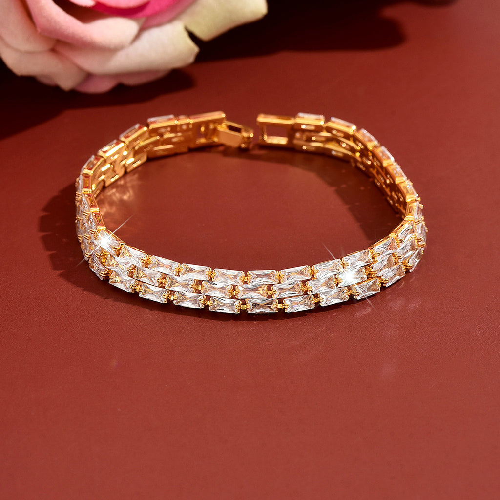 Femmes Deux rangée Baguette Couleur Bracelet de tennis CZ