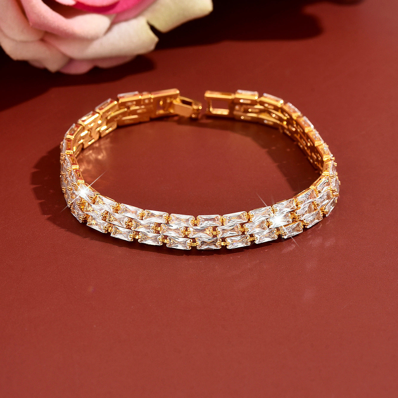 Femmes Deux rangée Baguette Couleur Bracelet de tennis CZ