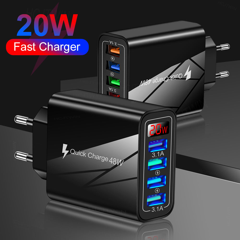 20W 4USB Affichage numérique Chargeur de téléphone mobile avec affichage