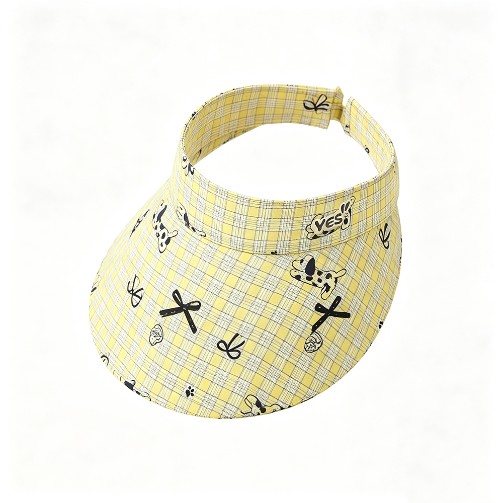 Chapeau de soleil à carreaux jaunes Polka Dot Puppy Print - Style japonais