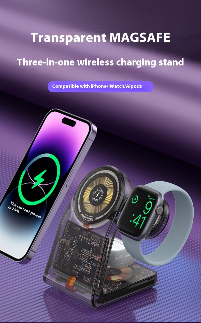 Support magnétique électrique transparent pour chargeur sans fil trois en un