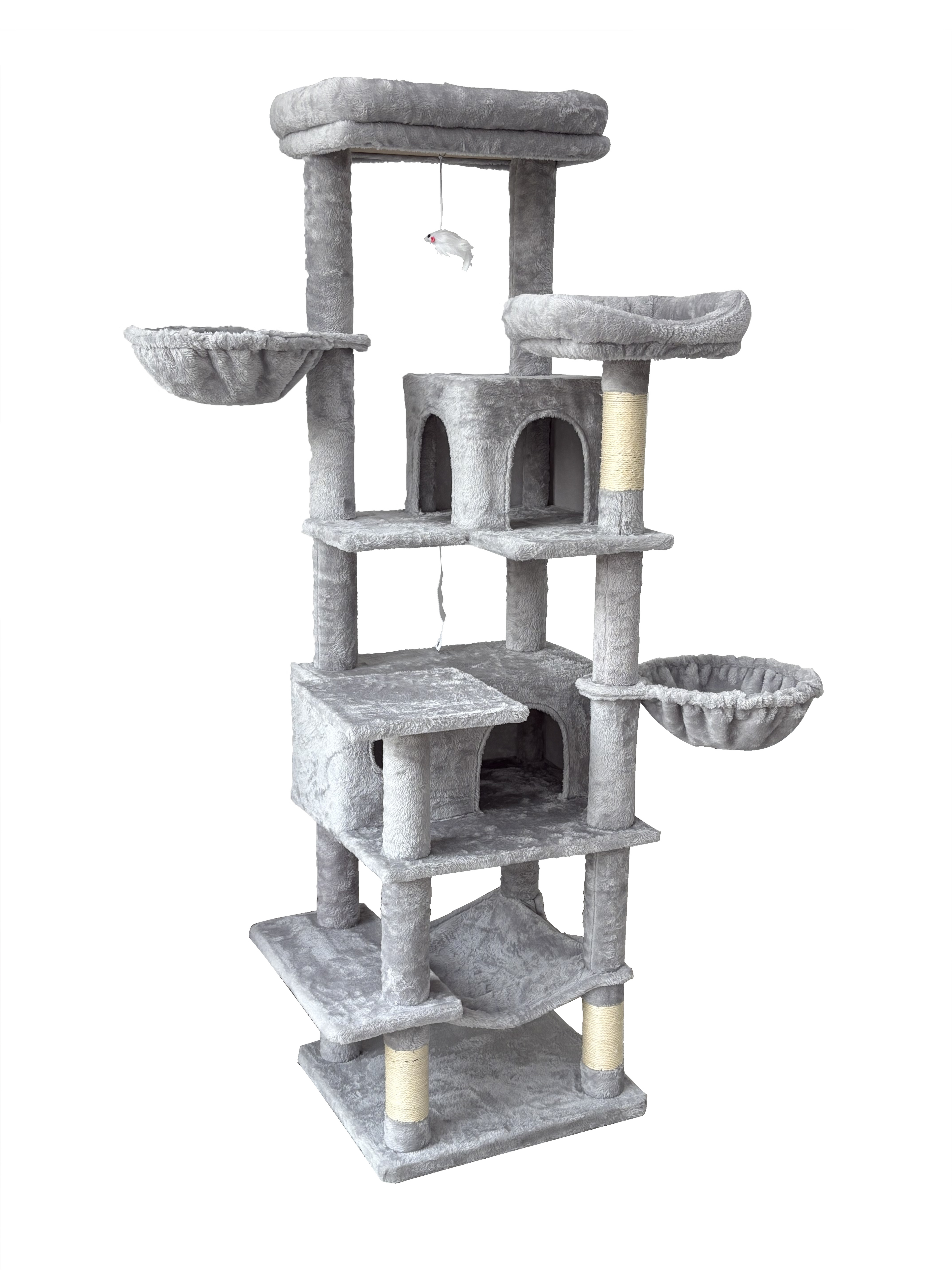68in Grand arbre de chat vert multi-niveaux avec hamacs