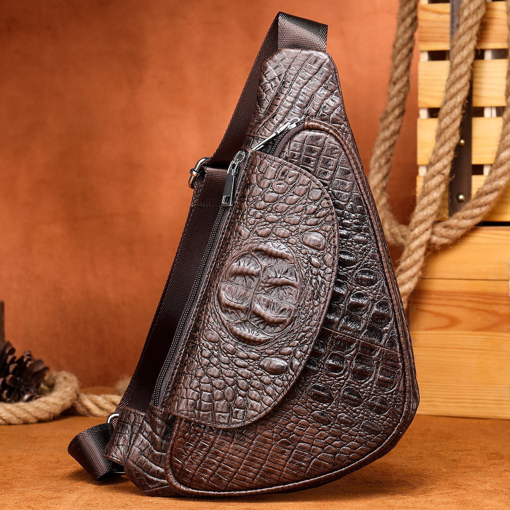 Sac de poitrine en cuir véritable pour homme