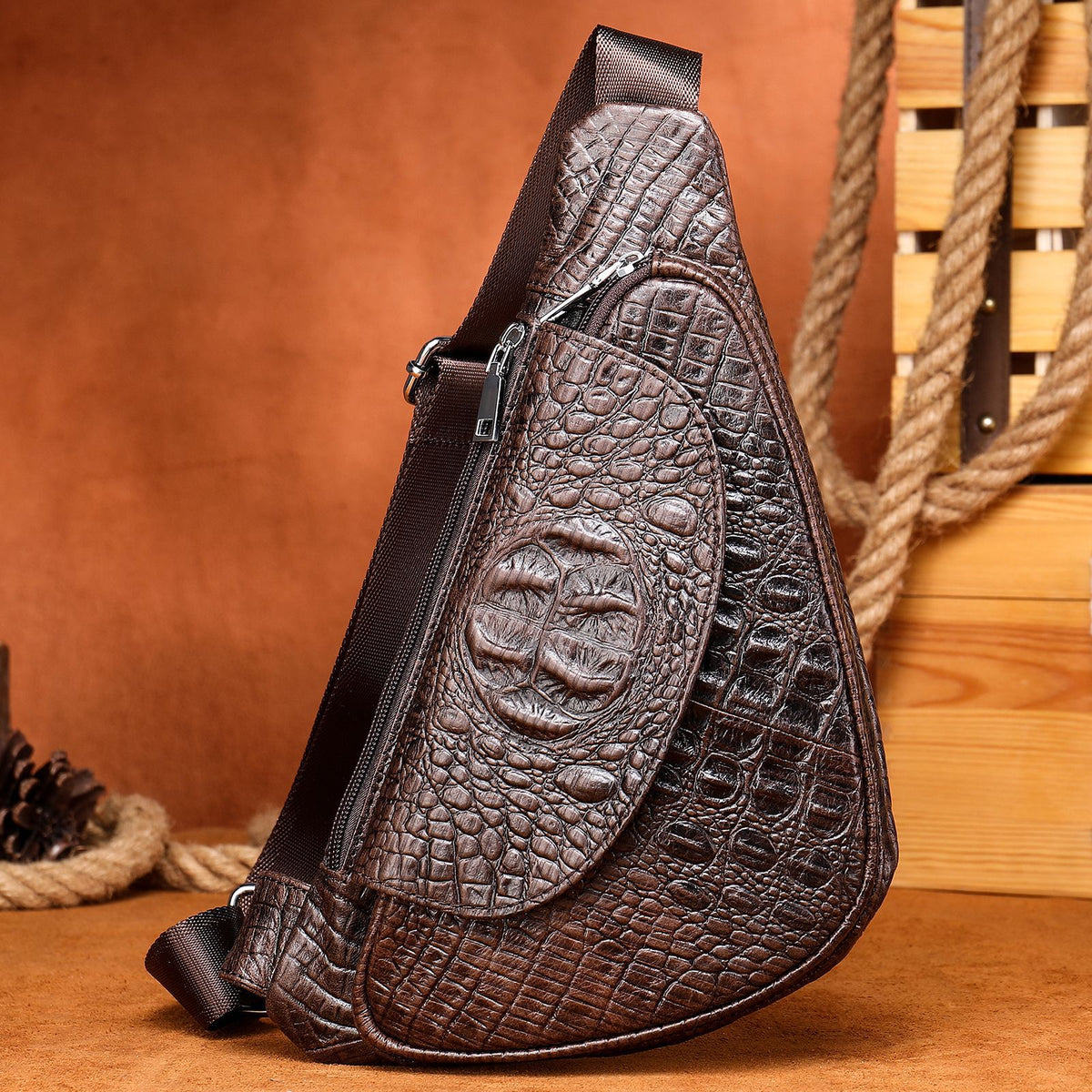 Sac de poitrine en cuir véritable pour homme