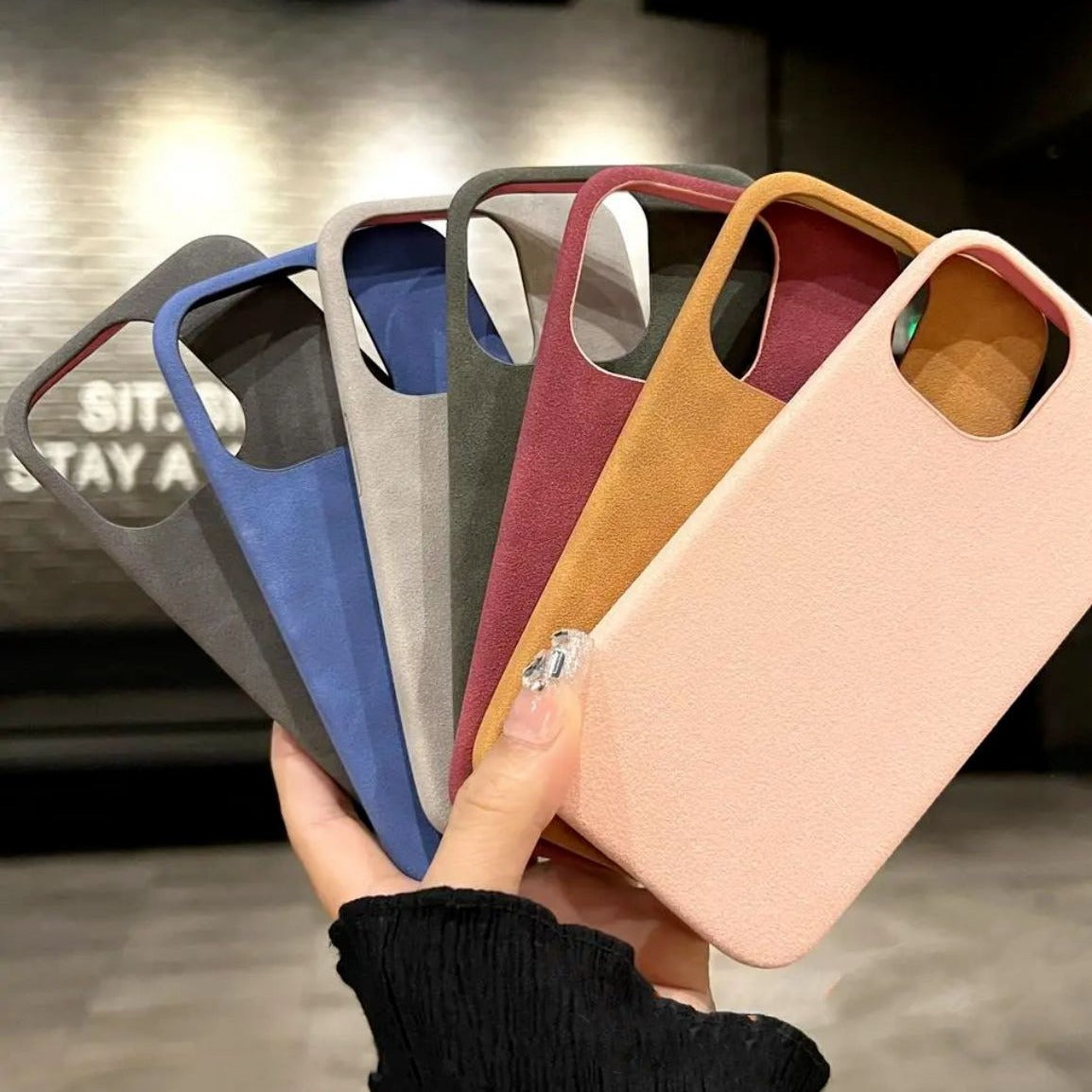 Boîtier de téléphone haute qualité en couleur solide Suede