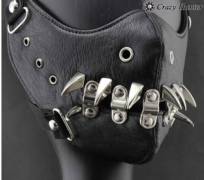 Crâne cuir d'équitation noir demi visage masque