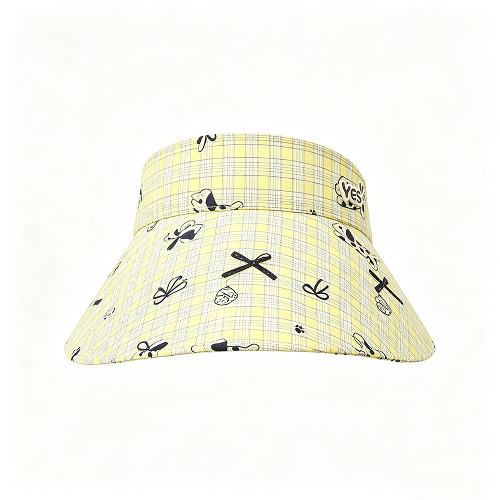 Chapeau de soleil à carreaux jaunes Polka Dot Puppy Print - Style japonais