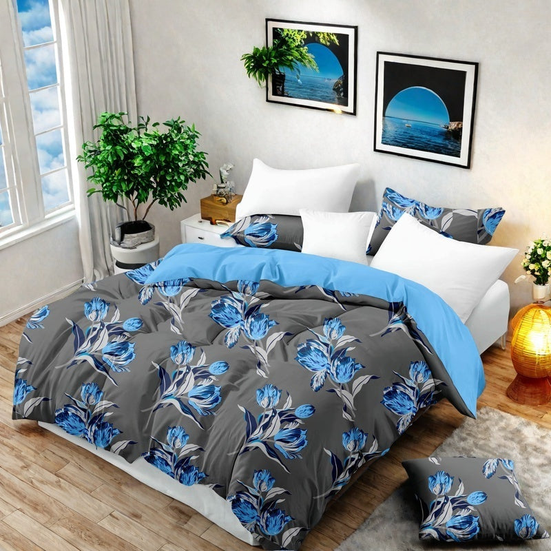 9-Piece Gray et saphir Floral couvre-lit et rideau