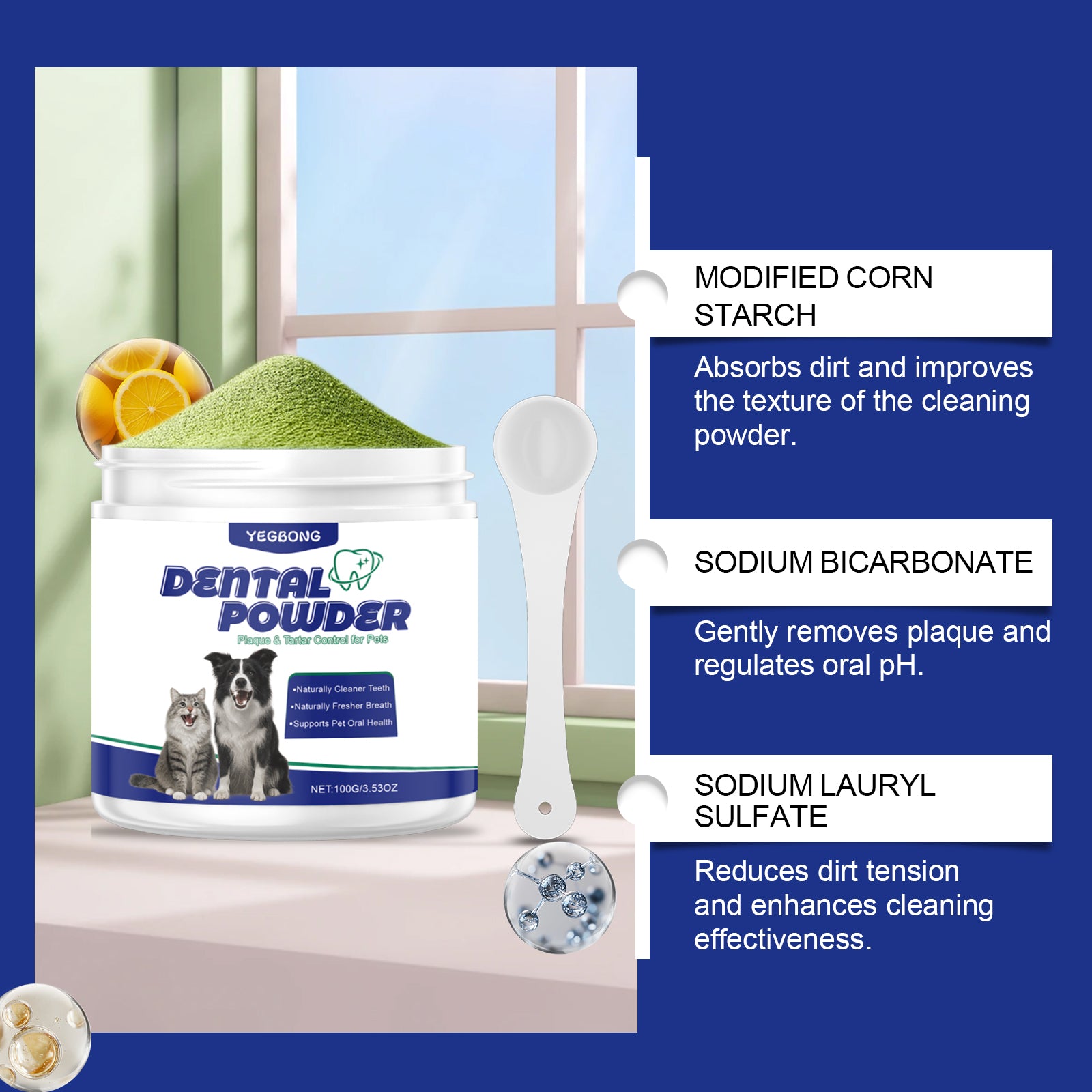 Poudre de nettoyage des dents des animaux de compagnie