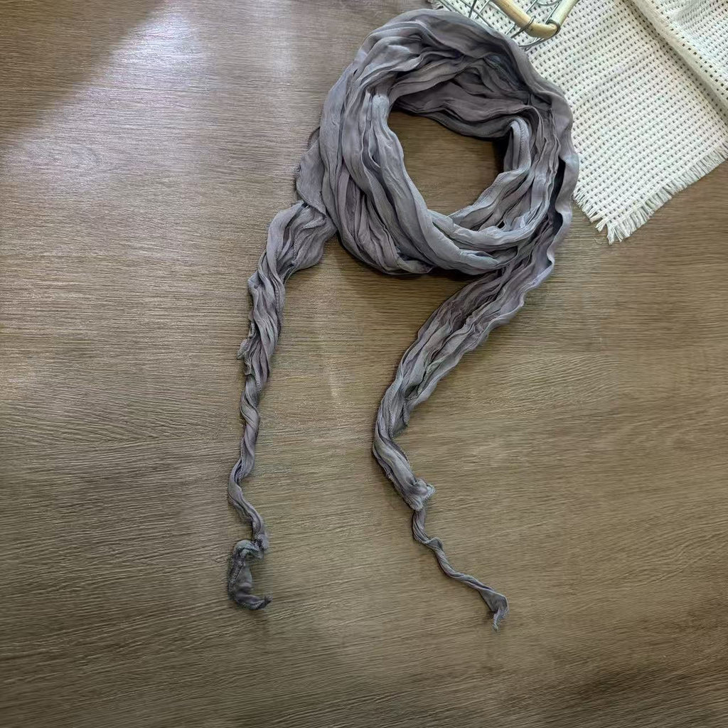 Extended plissé en soie à motif diamanté long cou Enveloppe protection solaire Écharpe mince et irrégulière