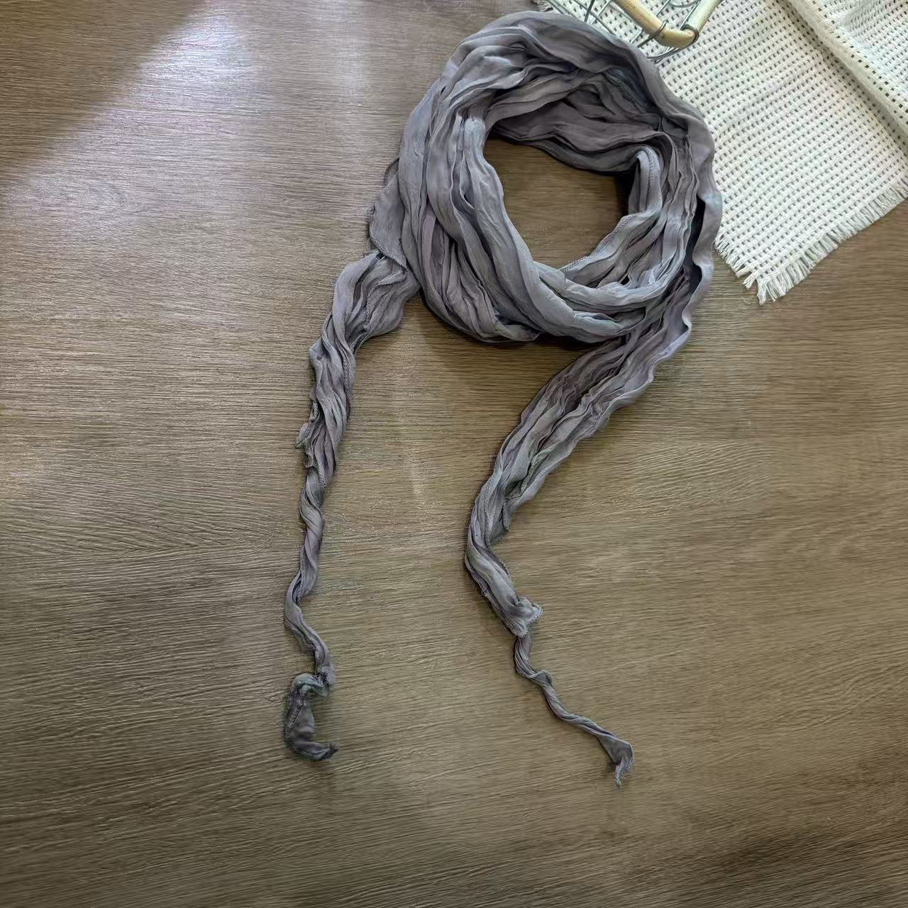 Extended plissé en soie à motif diamanté long cou Enveloppe protection solaire Écharpe mince et irrégulière