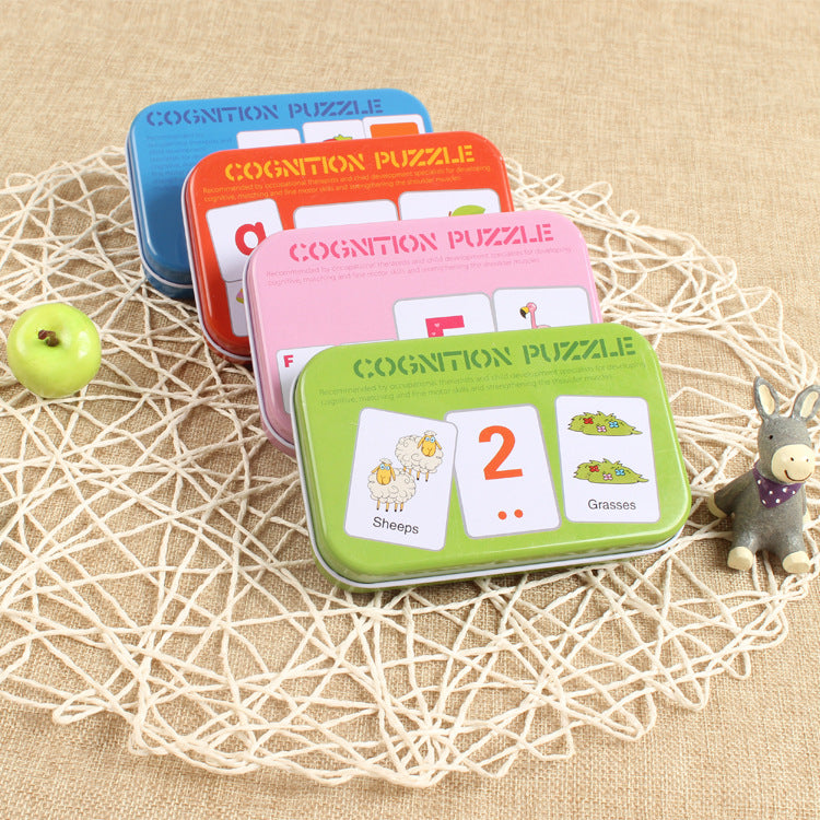 Littératie pour enfants Carte cognitive Baby Iron Box Puzzle Reading Card Jouets