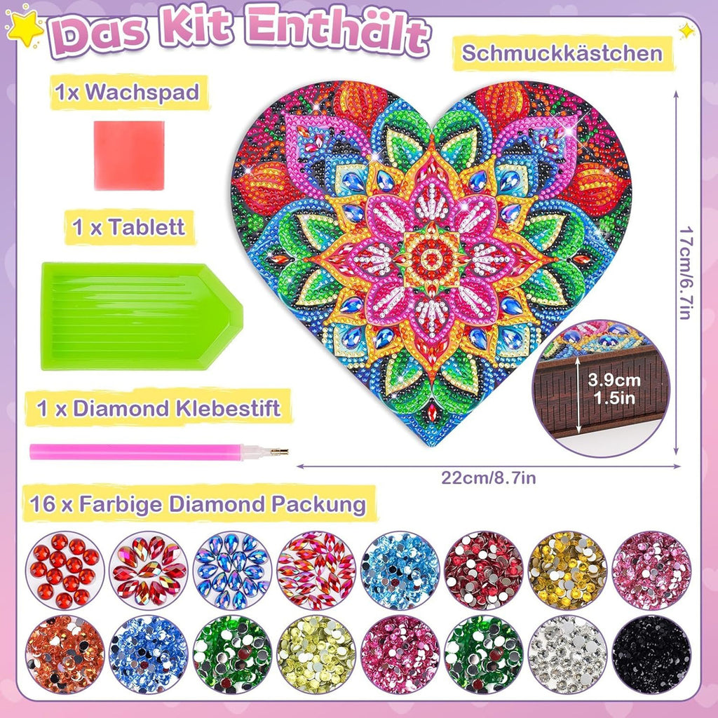 Boîte à bijoux DIY Diamond Heart – Kit d'artisanat créatif pour un bijou en forme de cœur sur mesure
