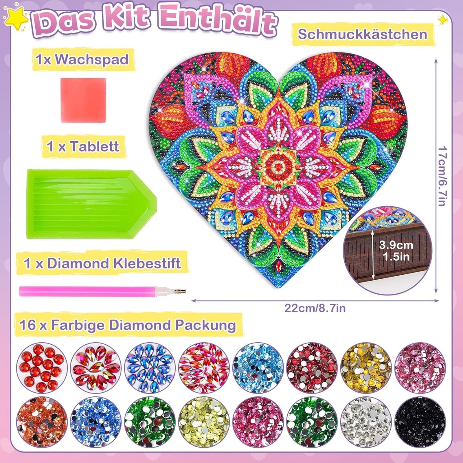 Boîte à bijoux DIY Diamond Heart – Kit d'artisanat créatif pour un bijou en forme de cœur sur mesure