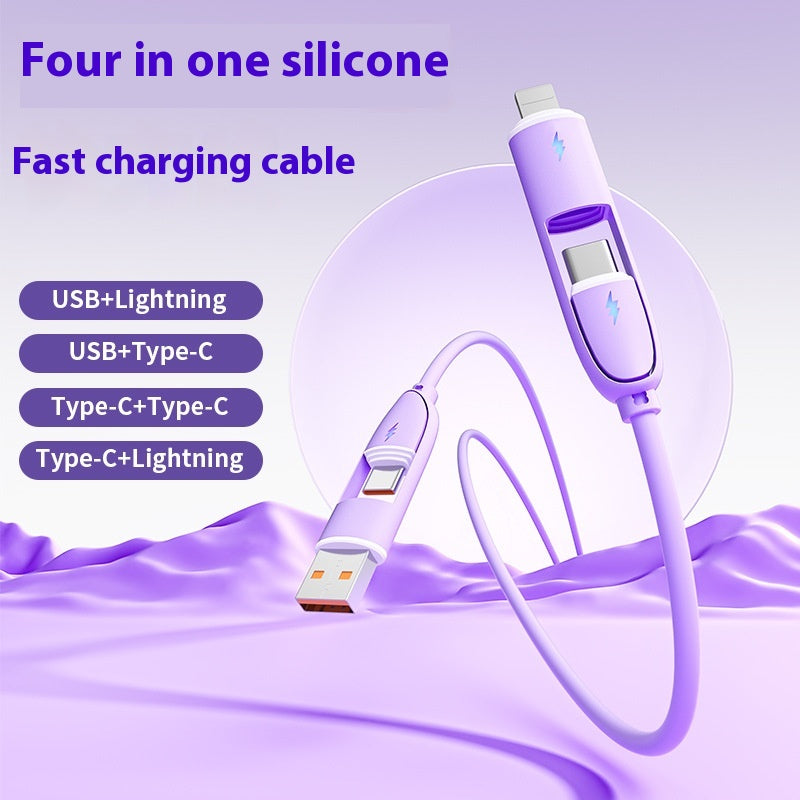 Câble de données à charge rapide en silicone quatre en un