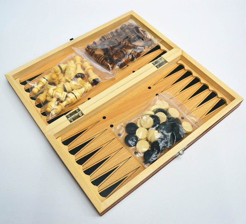 3-in-1 magnetic wooden folding chess set