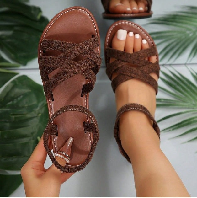 Sandales décontractées à velours plat pour femmes