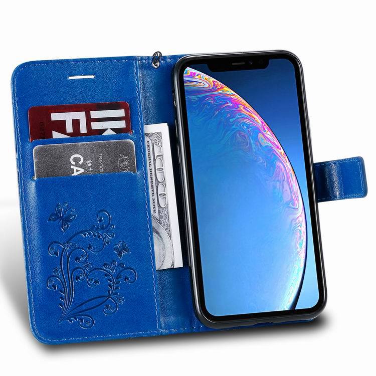 Grand Butterfly 3D embossé porte-carte en cuir avec étui de téléphone Lanyard