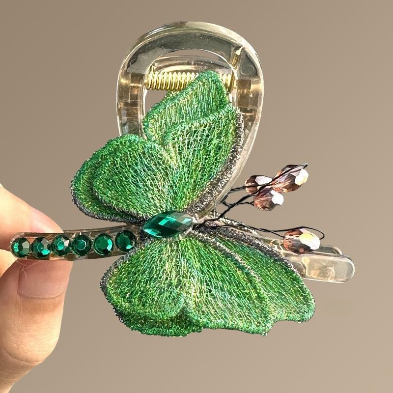 Retro Style Embroidered Butterfly Half-Up Shark Clip Hair Accessories