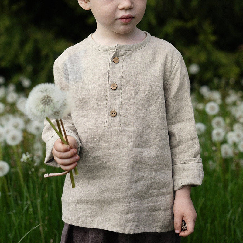 Chemise en coton à manches longues à col semi-ouvert pour garçon