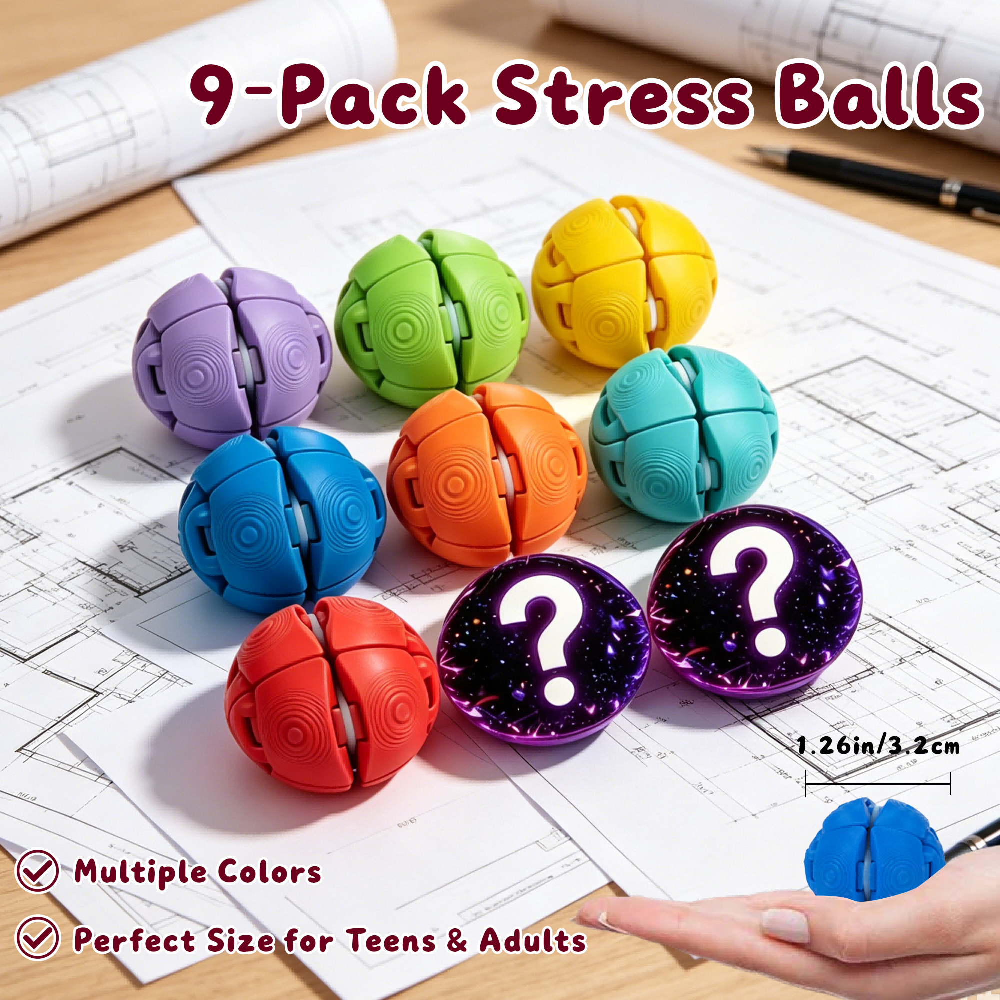 Balles fidget imprimées 3D 9PCS