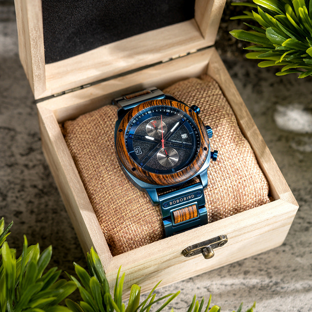 Montre pour homme en bois naturel - Montre Quartz rétro minimaliste avec bracelet en cuir